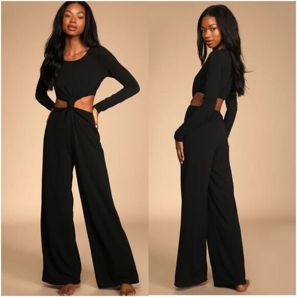 Lulus Pants - Lulu’s NWT Chose to Chill Black Long Sleeve Cutout Wide-Leg Jumpsuit Small